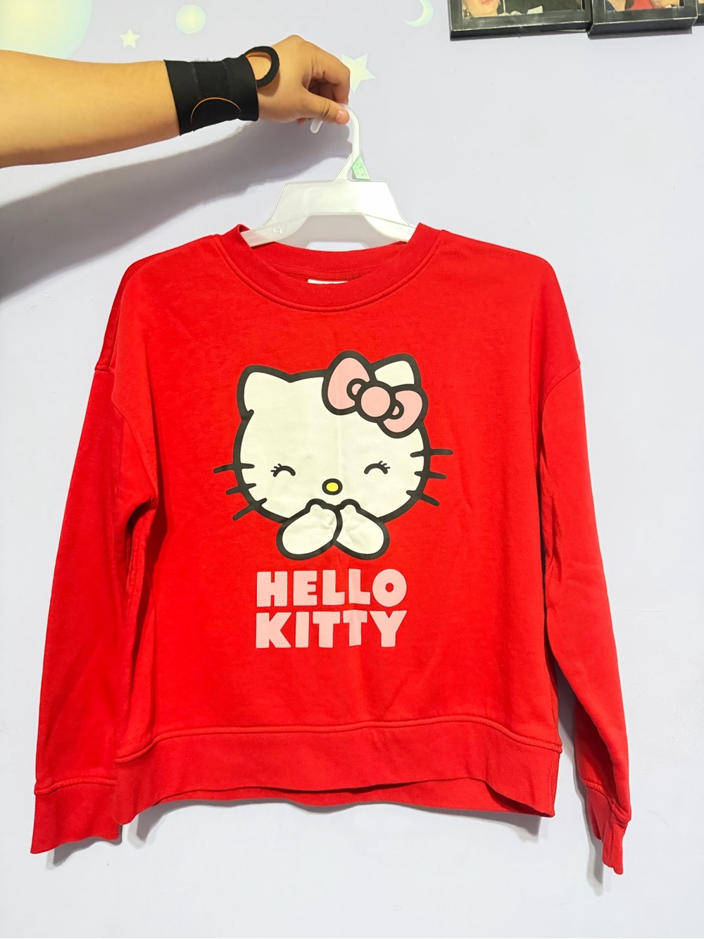 Sanrio Hello Kitty Red Crewneck Sweatshirt with Pink Bow